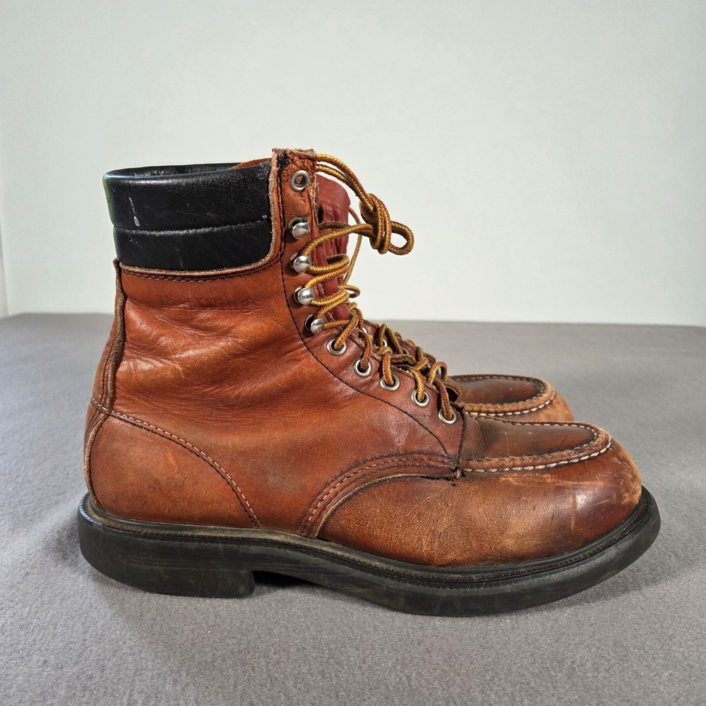 Vintage Red Wing Boots Mens 9.5 Brown Leather 404 Moc Toe Super Sole Workwear